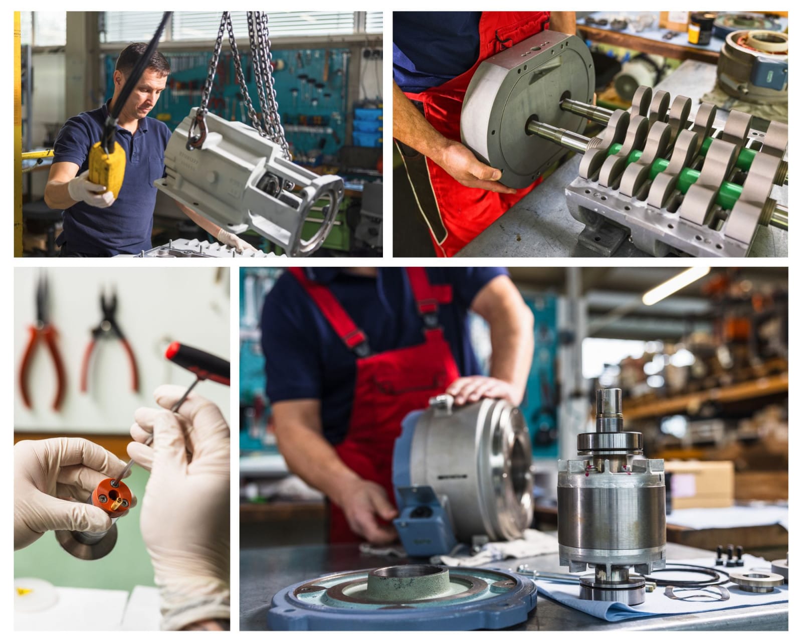 Collage aus vier Bildern, die verschiedene Schritte eines Service zeigen.